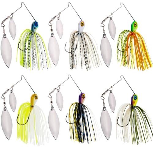Reaction Tackle Spinner Bait, Compact Profile Fishing Lure with Flash and Vibration for Bass, Trout, Pike, Salmon and Walleye (3-Pack) - color: Variety 6-Pack, size: 3/8 Oz