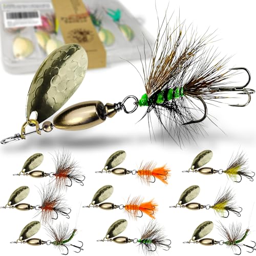 Trout Lures Rooster Bait Tail Fishing Spinnerbaits, Brass Hard Metal Spinner Baits Trout Fishing Lures for Bass Salmon Pike Freshwater Saltwater Lake River - color: A6-10pcs-3/8oz