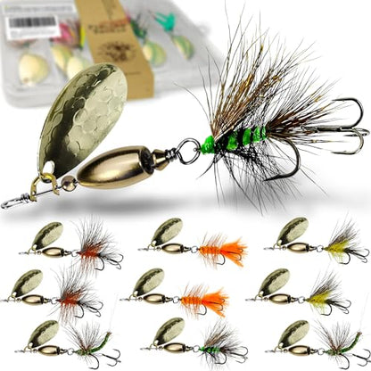 Trout Lures Rooster Bait Tail Fishing Spinnerbaits, Brass Hard Metal Spinner Baits Trout Fishing Lures for Bass Salmon Pike Freshwater Saltwater Lake River - color: A6-10pcs-3/8oz