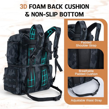 Goture Fishing Backpack with 4 Tackle Boxes, 53L 600D Water-Resistant Tackle Backpack with Cooler,Rod Holders, 8 Lure Pockets, Rain Cover, Large Fishing Bag Storage Gear Tackle Bag for Camping Hiking - color: C4:53l Insulated Camo(with 4 3600 Tackle Boxes