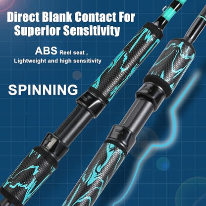 One Bass Spinning Rod & Casting Rod, High Performance IM6 Graphite Fishing Pole for Bass Fishing,2- Piece Desgin for Travel - size: 6'0"-ML-Fast, style: Spinning