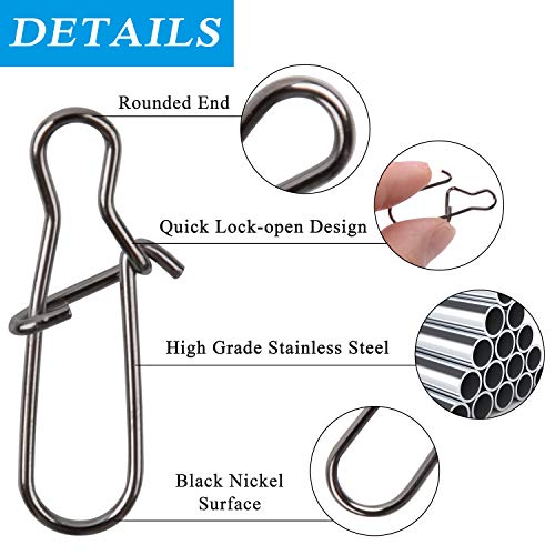 120pcs Fishing Duo Lock Snaps,Strong Nice Snap Swivel Stainless Steel Lure Hook Connector Fishing Tackle for Freshwater Saltwater,Test 26LB-220LB - size: 5#-88LB-120PCS