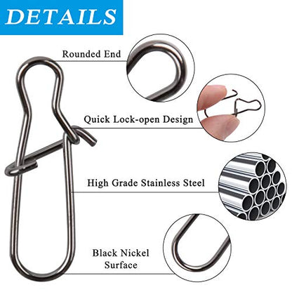 120pcs Fishing Duo Lock Snaps,Strong Nice Snap Swivel Stainless Steel Lure Hook Connector Fishing Tackle for Freshwater Saltwater,Test 26LB-220LB - size: 7#-154LB-120PCS