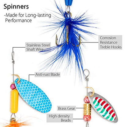 Dr.Fish Fishing Tackle Bag 5 Boxes with 60 Lures Included Loaded Stocked Tackle Box Set Spinner Lures Kit Freshwater Gear Equipment - color: Green Bag, 11.4*4.9*7.9’'