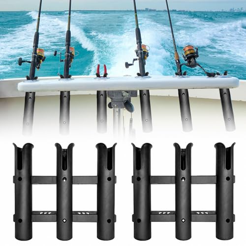 Fishing Rod Holder Bracket Tube 3 Rod Rack Wall Mounted Rod Holder Portable Fishing Pole Holders for Boat Truck Kayak Garag (Black)
