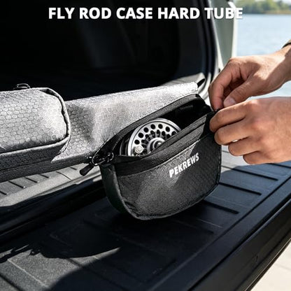 PEKREWS Fly Rod Case, 30.5" Fishing Rod Bag Fit 9' 4-Piece Fly Rod and Reel with 2 Side Pockets, Padded Reel Pouch, Shoulder Strap, Portable Travel Fly Rod Tube, Fishing Pole Holder For Angler, Grey - color: Grey