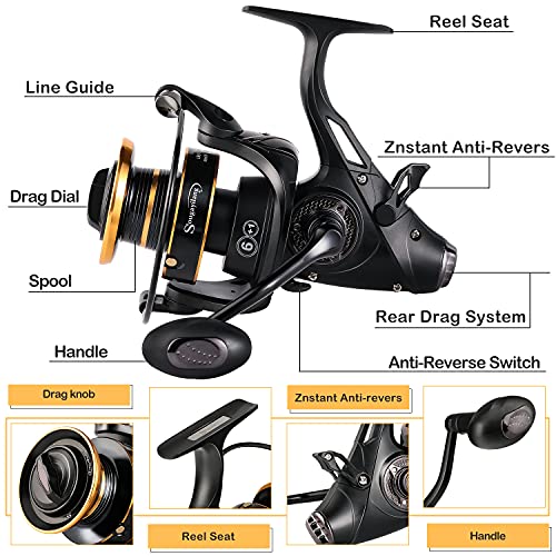 Sougayilang Bait Feeder Spinning Reels,33Lbs Drag Carp Fishing Reel Front and Rear Drag System, Freshwater Fishing Reel for Live Liner Bait Fishing for Catfish Fishing - color: B-S331-5000