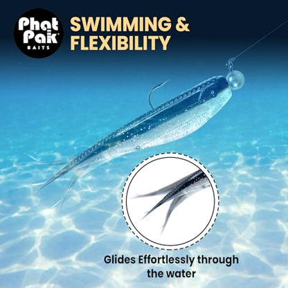 Phat Pak Baits - Micro Drunkin Shad Tiny Fluke Style LiveScope FFS Soft Jerkbait 2.5" 30ct Soft Plastic BFS Bass Fishing Lure - color: Char Blue Green