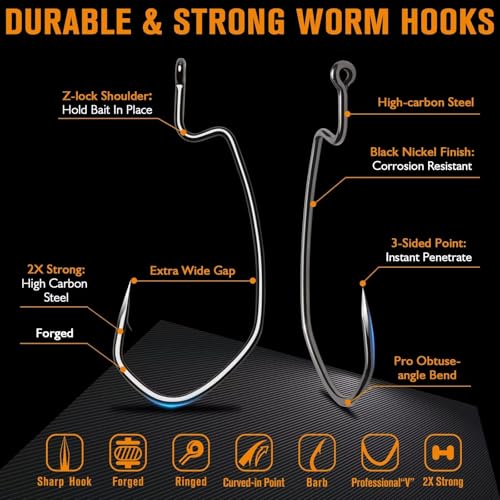 Dovesun EWG Offset Worm Hooks for Bass Fishing 100PCS/50PCS Texas Rig Hooks for Freshwater Saltwater 1# 1/0 2/0 3/0 4/0 - color: 1# * 50PCS