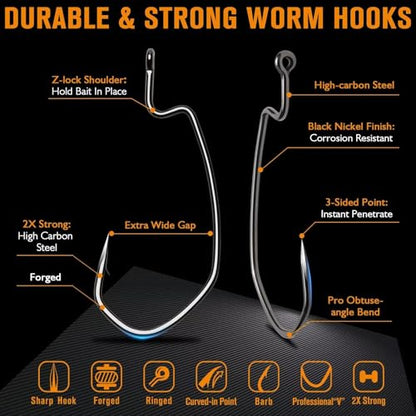 Dovesun EWG Offset Worm Hooks for Bass Fishing 100PCS/50PCS Texas Rig Hooks for Freshwater Saltwater 1# 1/0 2/0 3/0 4/0 - color: 2/0 * 50PCS