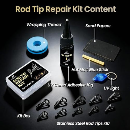 FishTrip Rod Tip Repair Kit, 20/60/70/90/230pcs Fishing Rod Tips Replacement Kit Stainless Steel Ceramic Guides Ring Fishing Pole Eyelets Repair Kit - color: H_10pcs Repair Kit