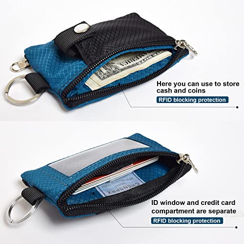 CHENSPRX Minimalist RFID Blocking Small Wallet with ID Window,WaterResistant Zip Id Case Wallet with Lanyard Keychain for Cards,Cash,Travel,Women,Men - color: Black+ElectricBlue