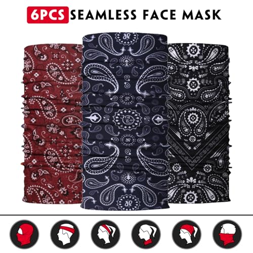Neck Gaiter for Men Women Headwear Bandana Head Wrap Face Scarf Mask Cover Warmer Balaclava-Seamless & Versatile - color: A-6pcs-muliti Paisley