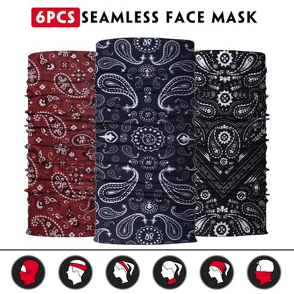 Neck Gaiter for Men Women Headwear Bandana Head Wrap Face Scarf Mask Cover Warmer Balaclava-Seamless & Versatile - color: A-6pcs-muliti Paisley