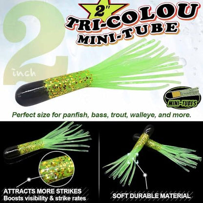 Crappie Jigs Kit with Tube Baits, 120pcs Soft Plastic Crappie Lures (12 Colors) & 10 Jig Heads for Panfish & Trout Fishing - color: Tri-Color Tube Collection Kit 130-Piece