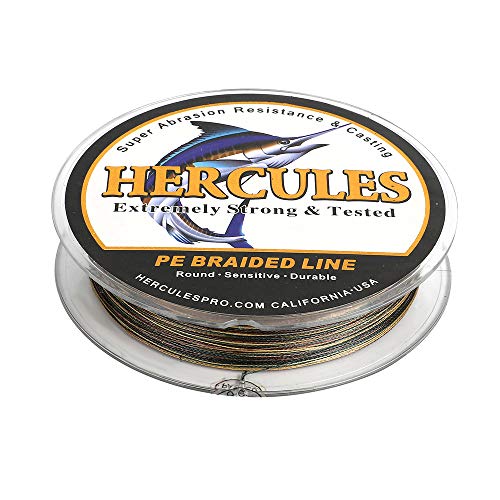 HERCULES Cost-Effective Super Strong 4 Strands Braided Fishing Line 6LB to 100LB Test for Salt-Water, 109/328 / 547/1094 Yards (100M / 300M / 500M / 1000M), Diam# 0.08MM - 0.55MM, Hi-Grade - color: Camouflage, size: 6LB(2.7KG)-0.08MM-1094YDS(1000M)