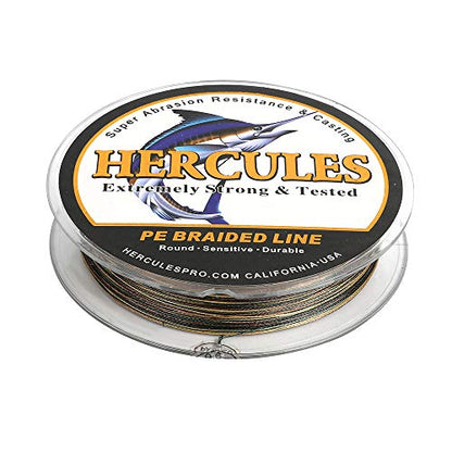 HERCULES Cost-Effective Super Strong 4 Strands Braided Fishing Line 6LB to 100LB Test for Salt-Water, 109/328 / 547/1094 Yards (100M / 300M / 500M / 1000M), Diam# 0.08MM - 0.55MM, Hi-Grade - color: Camouflage, size: 6LB(2.7KG)-0.08MM-1094YDS(1000M)