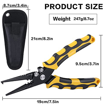 Sougayilang Fishing Pliers,Sheath and Lanyard Tungsten Carbide Cutters,420 Stainless Steel Fishing Tools,Saltwater Resistant Fishing Gear with Rubber Handle-7.5'' Split Ring Nose - Yellow - color: 7.5'' Split Ring Nose-yellow