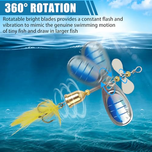 Spinner Baits Bass Lures Rooster Feather Tail Trout Lures Hard Metal Inline Spinner Bait Fishing Lure for Bass Salmon Trout - style: 20pcs Spinnerbaits Kit