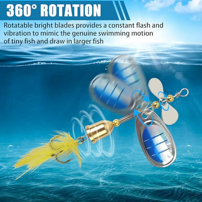 Spinner Baits Bass Lures Rooster Feather Tail Trout Lures Hard Metal Inline Spinner Bait Fishing Lure for Bass Salmon Trout - style: 20pcs Spinnerbaits Kit