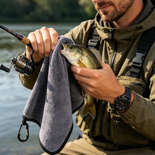Fishing Towel with Clip with Carabiner Clip Retractable 12X12In Absorbent | Portable Bait Towels for Men Women Fisherman Fly Boat Kayak Outdoor