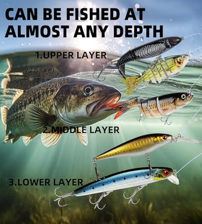 6PCS Fishing Lures for Freshwater or Saltwater,Topwater Fishing Lures, Multi Jointed Swimbaits, Amazing Fishing Gear Gifts for Family Fishing, Lifelike Slow Sinking Swimming