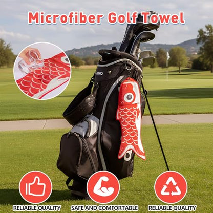 Mindsoft Koi Fish Golf Towel Cute Microfiber Golf Towel Carabiner Clip, Cleaning Cloth & Clubs Koi Pattern Golfs Accessories and Gifts for Men Women(Red) - color: Red