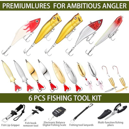 Gemscream 393 Pcs Fishing Tool Kit Fishing Backpack with Tackle Boxes Included Pliers Gear and Equipment Bait Rigs Fish Lip Gripper Lure Gear Kit Fish Hooks Remover Tools - color: Khaki