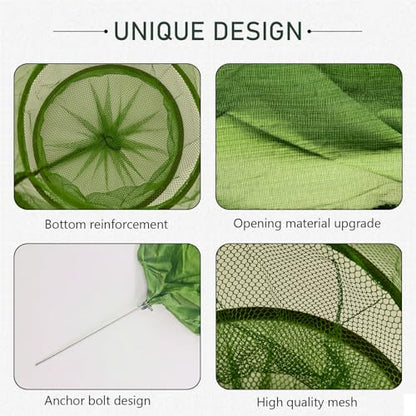 Portable Foldable Fish Basket, Collapsible Nylon Cage Basket, Fish Alive Keeping Net with Anchor Bolt for Minnows,Lobster,Crawfish, Shrimp etc-Green (54X12 in)