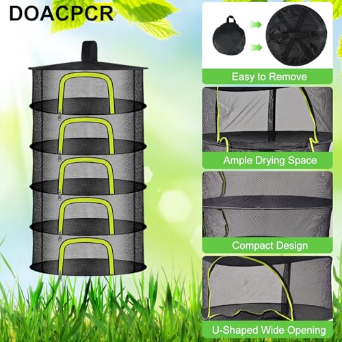 5 Layer Herb Drying Rack, Herb Drying Rack Hanging Mesh, Foldable Bud Drying Net with U-Shaped Zipper, Hooks, for Drying Herbs Plants, Flowers, Fruits, Food, Camping (5 Layers-23.62'') - size: 5 Layers-23.62''