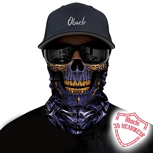 Obacle Neck Gaiter Face Mask Bandana for Dust Wind Sun Protection for Men Women - color: Skull Gold Teeth Open Mouth