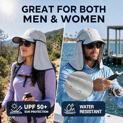 Palmyth Fishing Sun Hat with Detachable Neck Flap UPF 50+ Baseball Cap | Convertible Ventilation Panel, Sunglass Lock, Water Resistant, Foldable, Ventilation Holes, 3 Ways to Wear, Men & Women - color: Light Grey