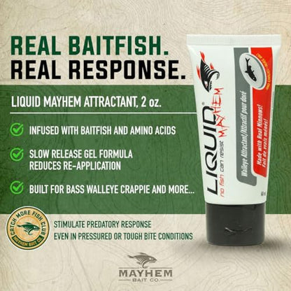 Liquid Mayhem Walleye Fish Attractant Gel 60 ml / 2 oz · 60 Uses – Real Anchovy Bait & Aminos | UV-Enhanced Long-Lasting Gel – All Lure Types - size: 3-Pack