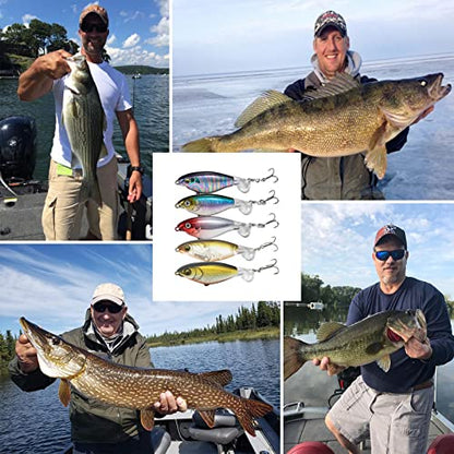 Topwater Fishing Lures for Bass, Whopper Popper Lures with Realistic 3D Eyes and Rotating Tails for Freshwater and Saltwater - 5pcs Set