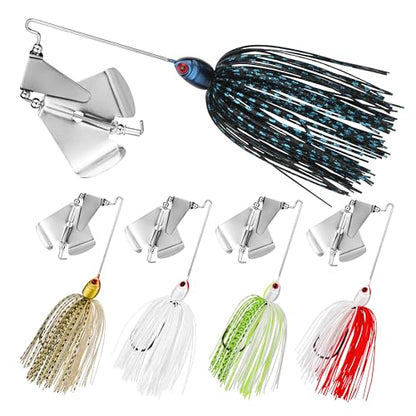 Double Prop Buzzbaits - Fishing Lures Buzzbait Spinnerbait Jigs Lure for Bass, Pike & More - Lifelike Action with Double Propeller Design, Ideal for Men Anglers, 5pcs - size: 3/8oz