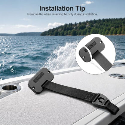 Retractable Rod Straps for Fishing Rods, Gunwale/Deck Mount Self-Retracting Tie-Down Straps, F14200 Rod Saver Strap Fishing Rod Holder, Fishing Pole Holders for Boat Deck, Black - color: 1 PACK