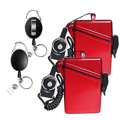 2pcs Sport Waterproof ID Card Badge Holder Case with Lanyard Cover Multiple Credit Cards, Registration, ins Card Heavy Duty Durable Locker Dry Box (Red) - color: Red