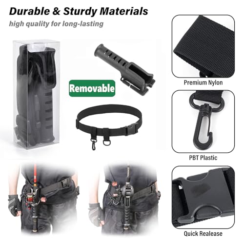 Fishing Rod Holder Belt - Adjustable Waist Wading Belts for Men with Portable Pole Inserter for Spinning Casting Reel, Outdoor Surf Kayak Fly Fishing Gear Accessories Wader Strap