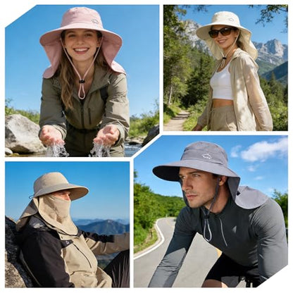 Rosoz Sun Hat for Men Women with Neck Flap,Wide Brim UPF50+ Fishing Hat with Detachable Face Cover Outdoor Sun Protection Hat - color: 1pack-green/Arm Sleeves