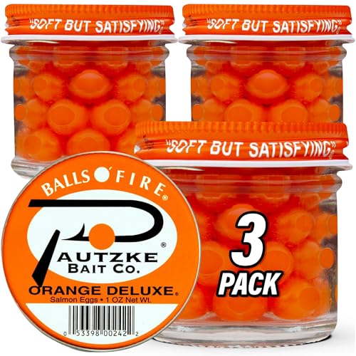 Pautzke Balls O' Fire Salmon Eggs Bait - Real Salmon Eggs for Trout Fishing, Soft Fish Eggs for Salmon Fishing, Can Be Used as Single Egg Salmon Bait or Salmon Egg Sacks - color: 3-Orange Deluxe