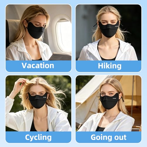 UPF 50+ UV Sun Protection Face Mask, Unisex Breathable Cooling Face Cover Sun UV Protection Ear Loops for Outdoor Activities - color: Black