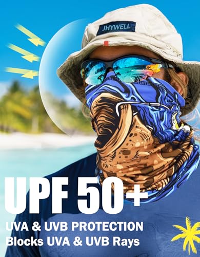 JHYWELL Cooling Neck Gaiter Face Mask, UV Protection Masks Gator, Windproof Bandana for Skiing, Fishing, Hiking, Cycling - color: Fish Waves