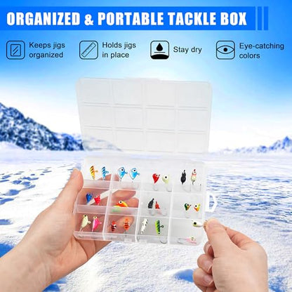 Ice Fishing Jig Kits,Luminous Ice Fishing Lures Micro Jig Head Hooks Fish Gear Tackle Accessories Winter Fishing Jigging for Crappie Pike Panfish Walleye Perch Bluegill - color: Colorful - 24pcs