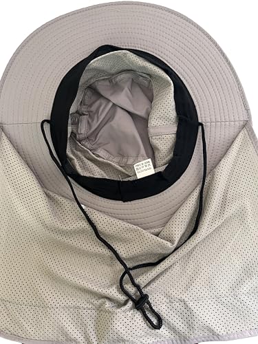 Men's Wide Brim Boonie Bucket Sun Hat with Neck Flap, High Visibility Reflective Stripes, UV Protection - color: Light Grey