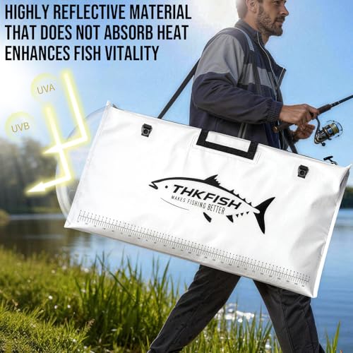 THKFISH Fish Tournament Weigh in Bag for Bass Fishing with Leakproof Zipper | Heavy Duty Live Fish Bags for Caught Fish with Waterproof Zipper and Mesh Liner,Puncture Resistant - color: White-32×19.7in