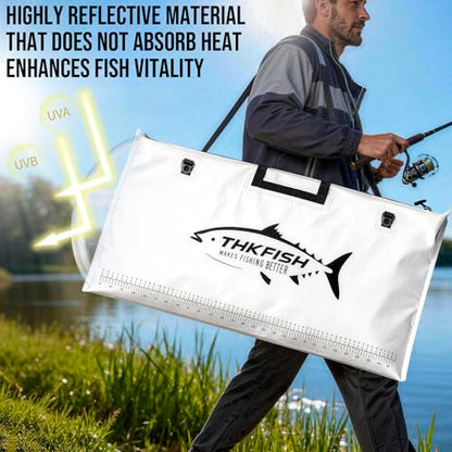 THKFISH Fish Tournament Weigh in Bag for Bass Fishing with Leakproof Zipper | Heavy Duty Live Fish Bags for Caught Fish with Waterproof Zipper and Mesh Liner,Puncture Resistant - color: White-32×19.7in