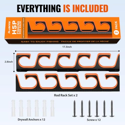 PLUSINNO H5P Fishing Rod Holder, Wall & Ceiling Mount Fishing Pole Holders for Garage, Fishing Rod Rack Holds 5/10/20 Rods, Combos & Fishing Nets - color: 2 Pack hold up 10 rods