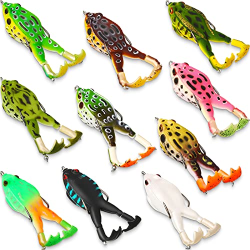 Leitee 10 Pcs Frog Lures - Topwater Frog Lures for Bass & Trout Fishing - Soft Swimbait, Floating Bait with Weedless Multiple Colours for Fresh & Saltwater