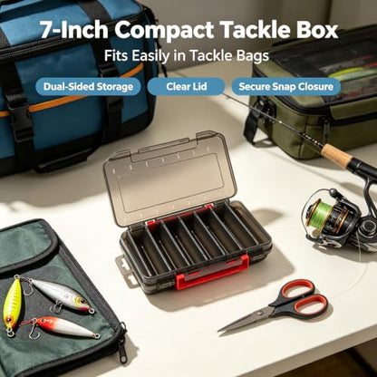 Double Sided Fishing Tackle Box Organizer - Portable Lure Storage Case with Dividers & Trays for Crankbaits, Hooks, Kayak Boat Fishing in Freshwater Saltwater