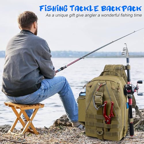 OROOTL Fishing Backpack Tackle Bag with Rod Holder Waterproof Fishing Sling Bag Storage Backpack Ideal Gifts for Men, Small - style: Small